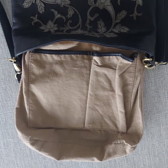 Black Milo Leather Crossbody Bag with Grey Leather Floral Appliques - Picture 6 of 8